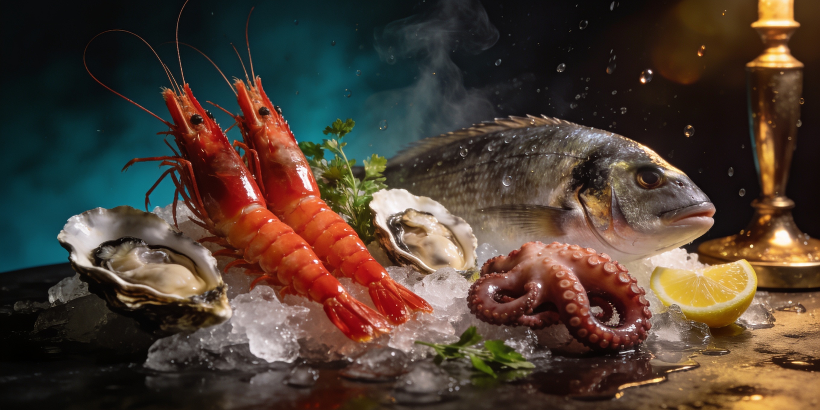 Marisco y pescado fresco recién traído de la lonja sobre hielo picado